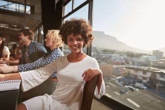 young smiling african american in a restaurant